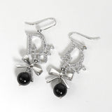 クリスチャン ディオール ロゴ ラインストーン リボン ピアス シルバー / ブラック - NEWSED