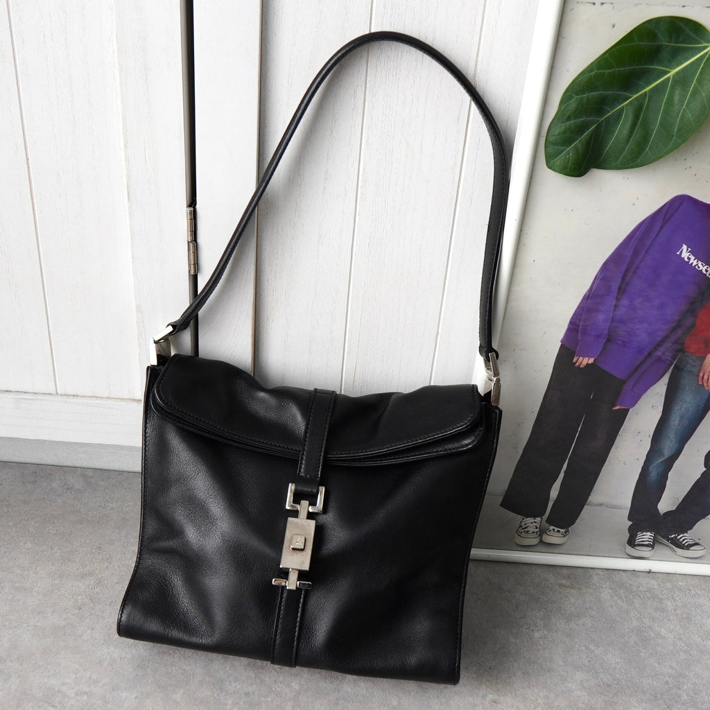 グッチ ジャッキー レザー ワンショルダーバッグ ブラック