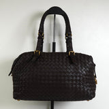 ボッテガ ヴェネタ イントレチャート レザー ミニボストンバッグ ハンドバッグ ブラウン - NEWSED