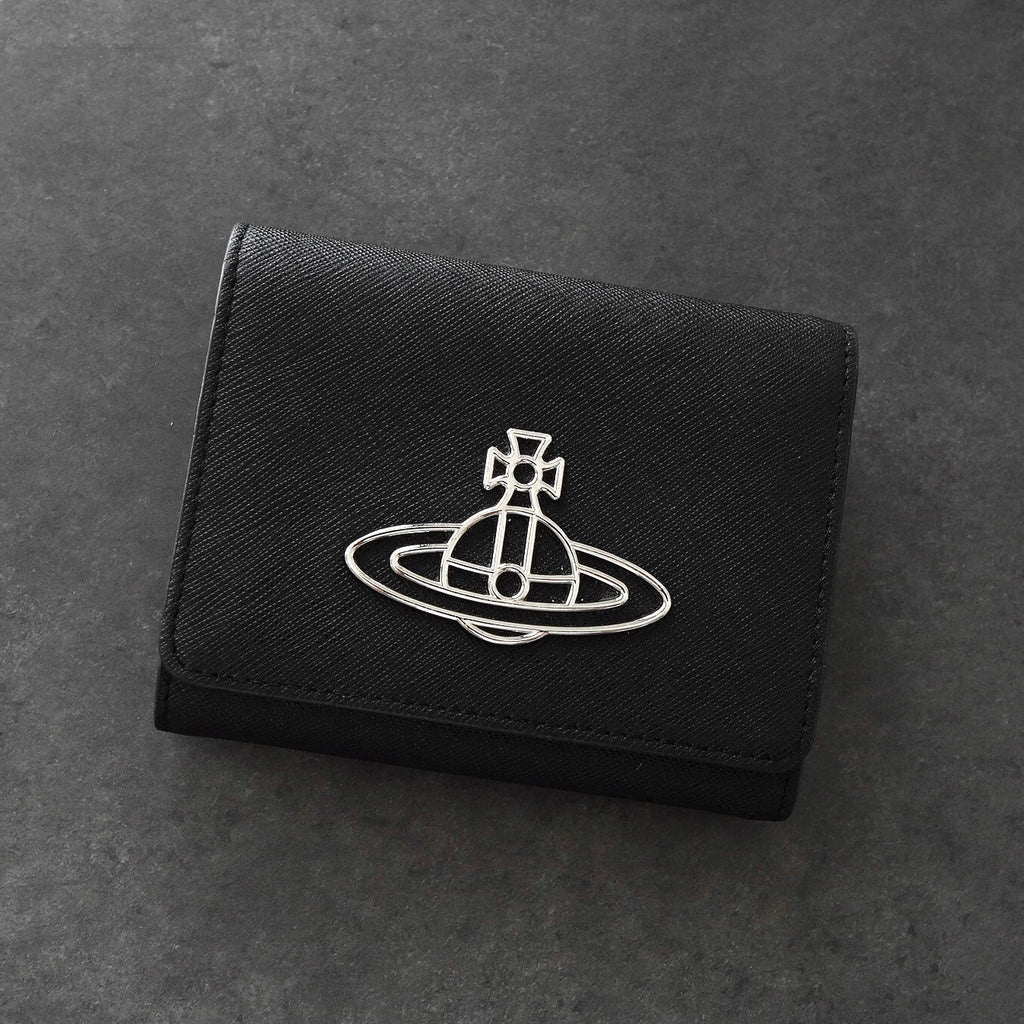 ヴィヴィアン ウエストウッド オーブロゴ レザー 三つ折り財布 ブラック