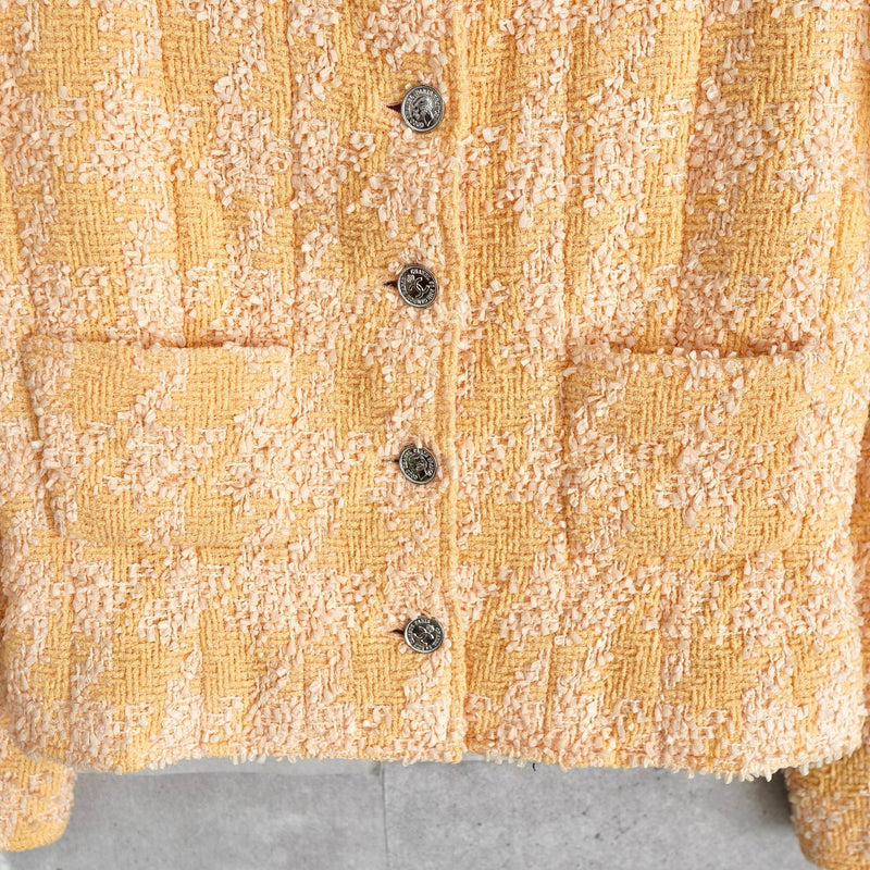 シャネル ヴィンテージ ココマーク メタルボタン ツイードジャケット オレンジ イエロー - NEWSED