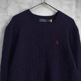 ポロ ラルフローレン ロゴ刺繍 ケーブル編み カシミヤ混紡 ニット ネイビー - NEWSED