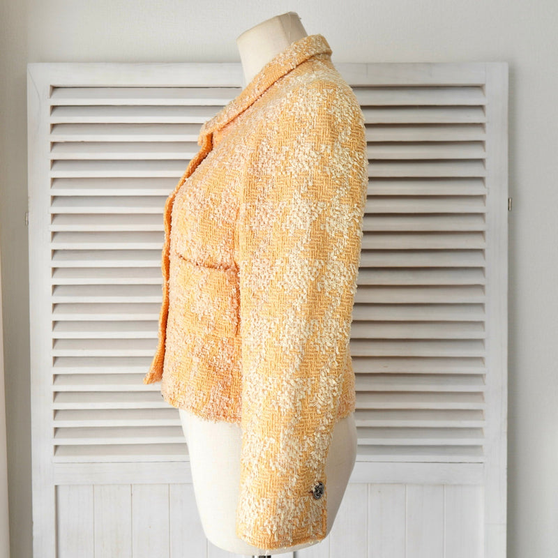 シャネル ヴィンテージ ココマーク メタルボタン ツイードジャケット オレンジ イエロー - NEWSED