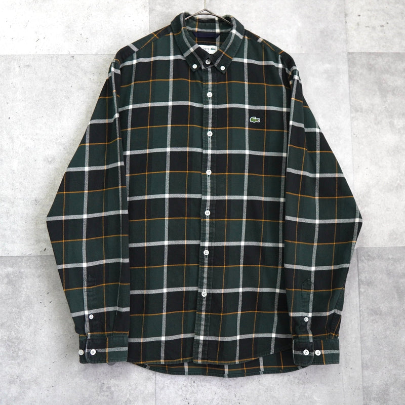ラコステ チェック柄 ロゴ刺繍 長袖シャツ グリーン - NEWSED