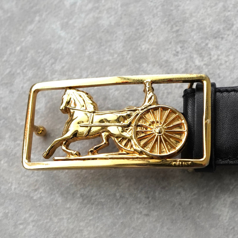 セリーヌ ヴィンテージ 輪馬車 サルキー レザー ベルト ブラック レディース - NEWSED
