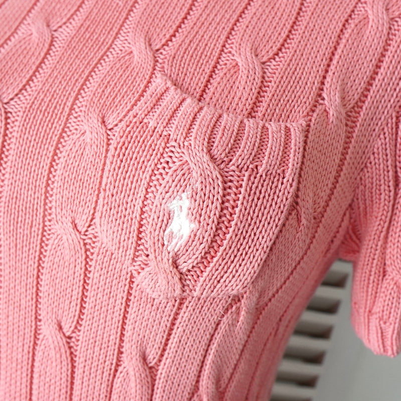 ポロ ラルフローレン ケーブル編み ロゴ 刺繍 半袖ニット ピンク レディース - NEWSED