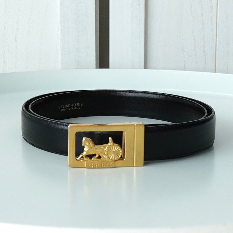 セリーヌ ヴィンテージ サルキー 輪馬車 レザー ベルト ブラック / ゴールド - NEWSED