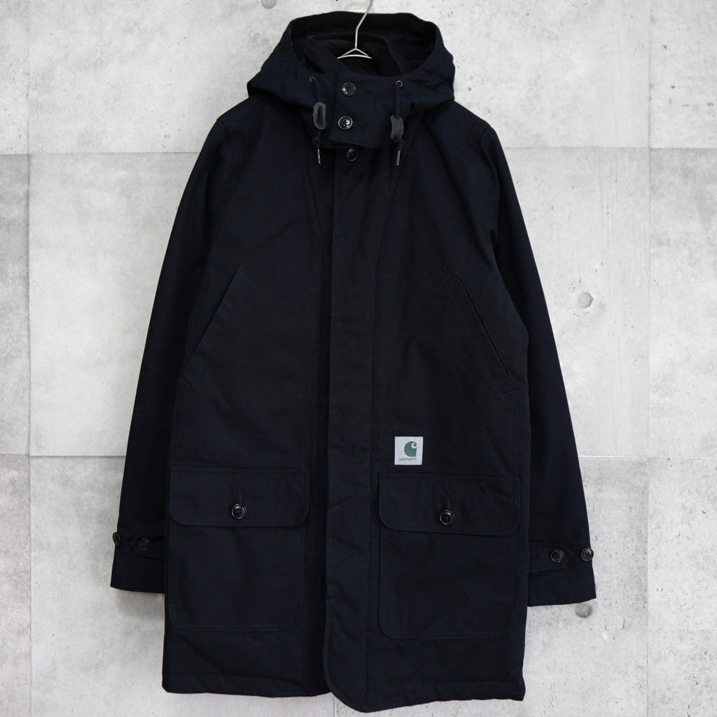 カーハート ダック フーデッドコート チェック柄裏地 キルティング裏地 ロゴパッチ ブラック