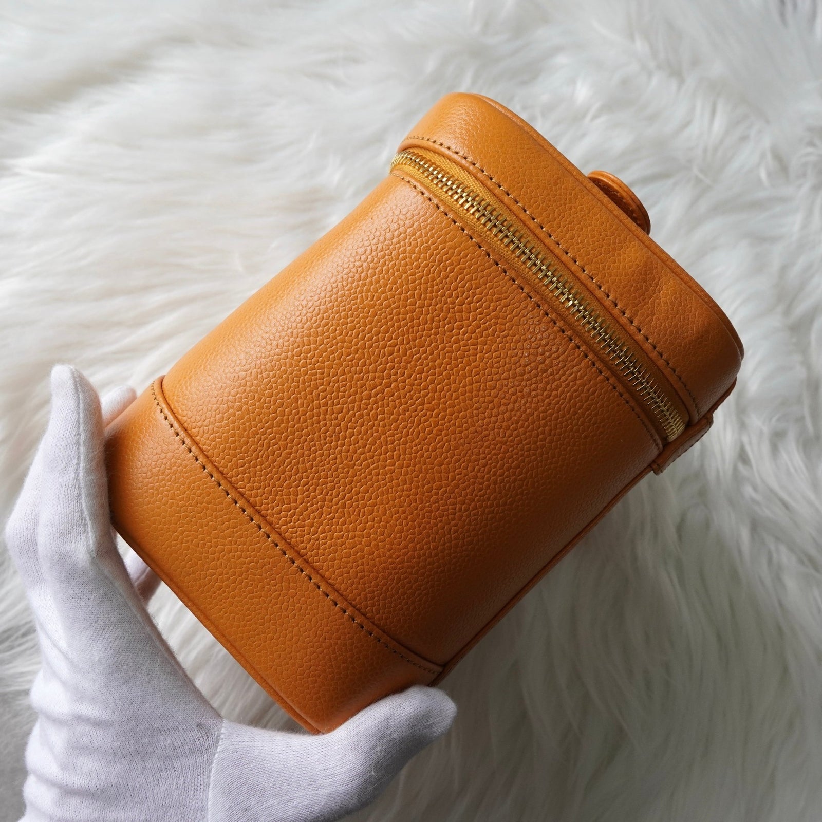 CHANEL ココマーク バニティバッグ オレンジベージュ レザー 付属品 シャネル ココマーク キャビアスキン バニティバッグ オレンジ
