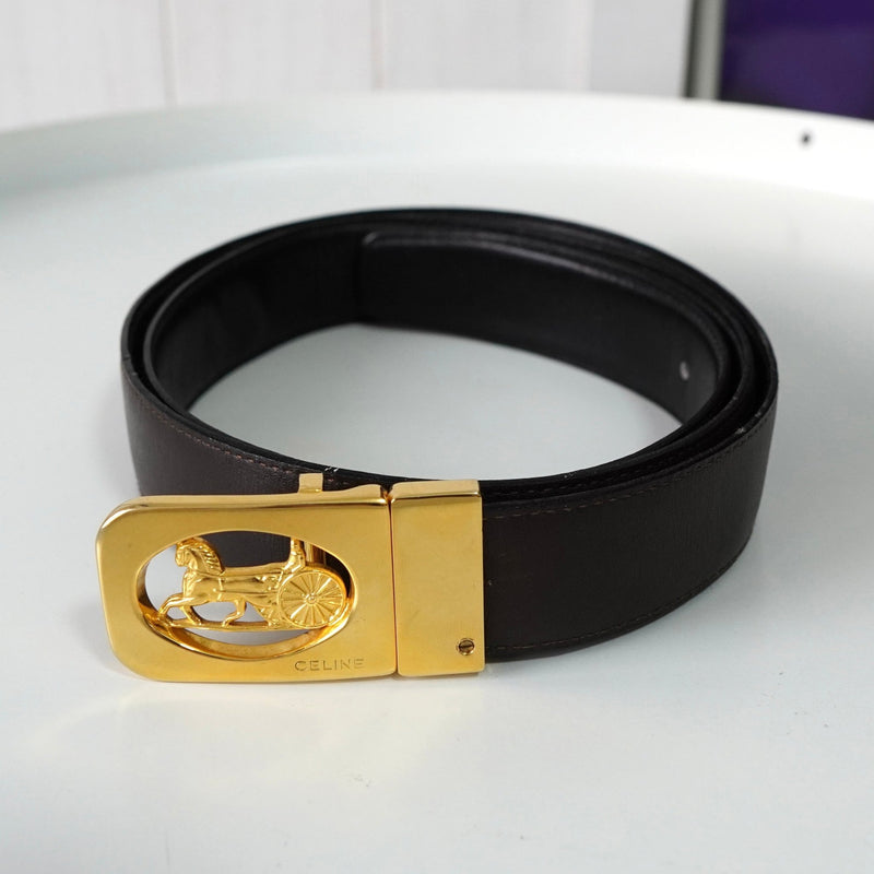 セリーヌ ヴィンテージ 輪馬車 サルキー レザー ベルト ブラック - NEWSED