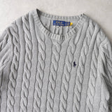 ポロ ラルフローレン ロゴ 刺繍 ケーブルニット グレー - NEWSED
