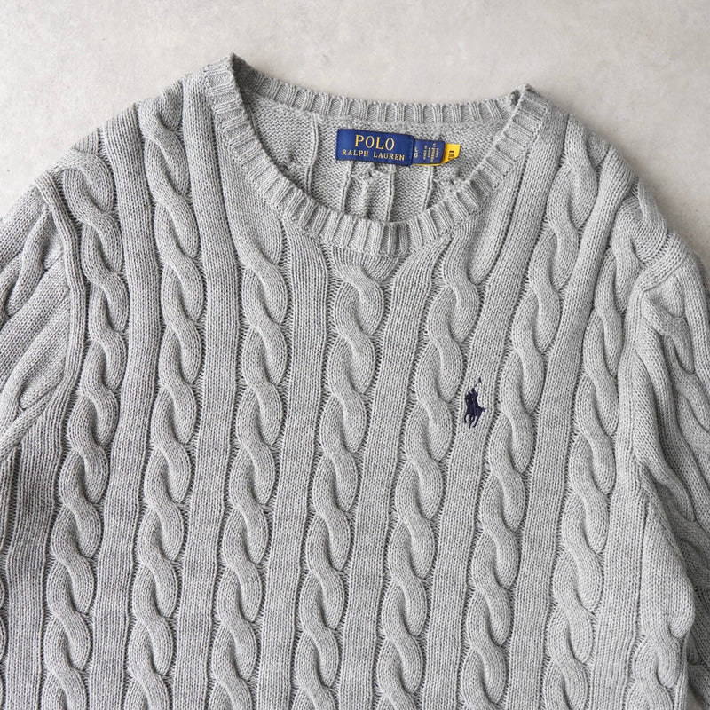 ポロ ラルフローレン ロゴ 刺繍 ケーブルニット グレー - NEWSED