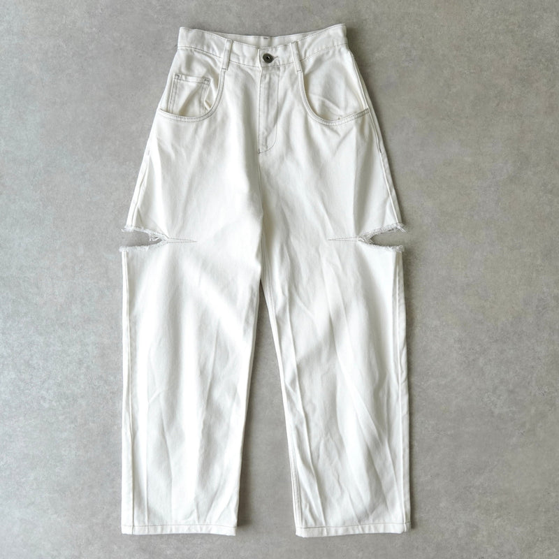 エムエムシックス メゾン マルジェラ スラッシュディティール ホワイト デニム ジーンズ - NEWSED