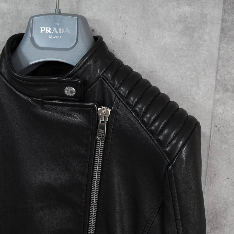 プラダ ダブル レザージャケット レディース ブラック - NEWSED