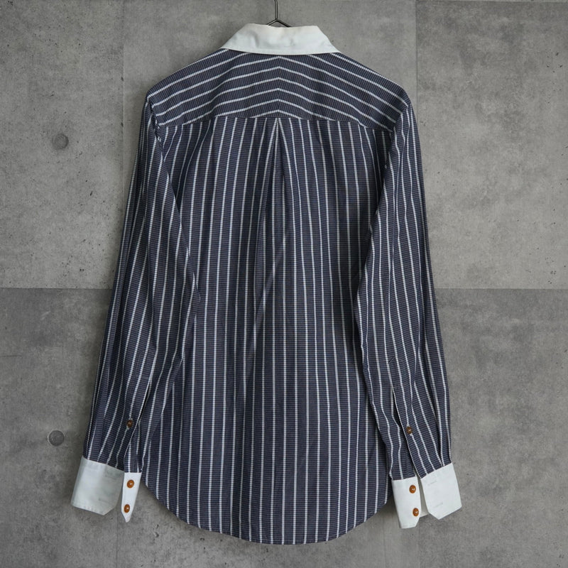 ヴィヴィアン ウエストウッド オーブ ストライプ柄 長袖シャツ クレリックシャツ ブルー - NEWSED