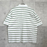 ロエベ ヴィンテージ アナグラム 刺繍 ボーダー柄 半袖ポロシャツ ホワイト × グリーン - NEWSED