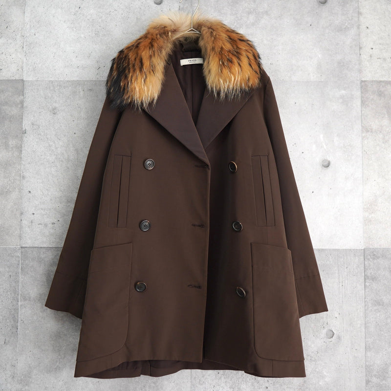 プラダ フォックス ファー チェスターコート ファー取り外し可能 レディース ブラウン - NEWSED