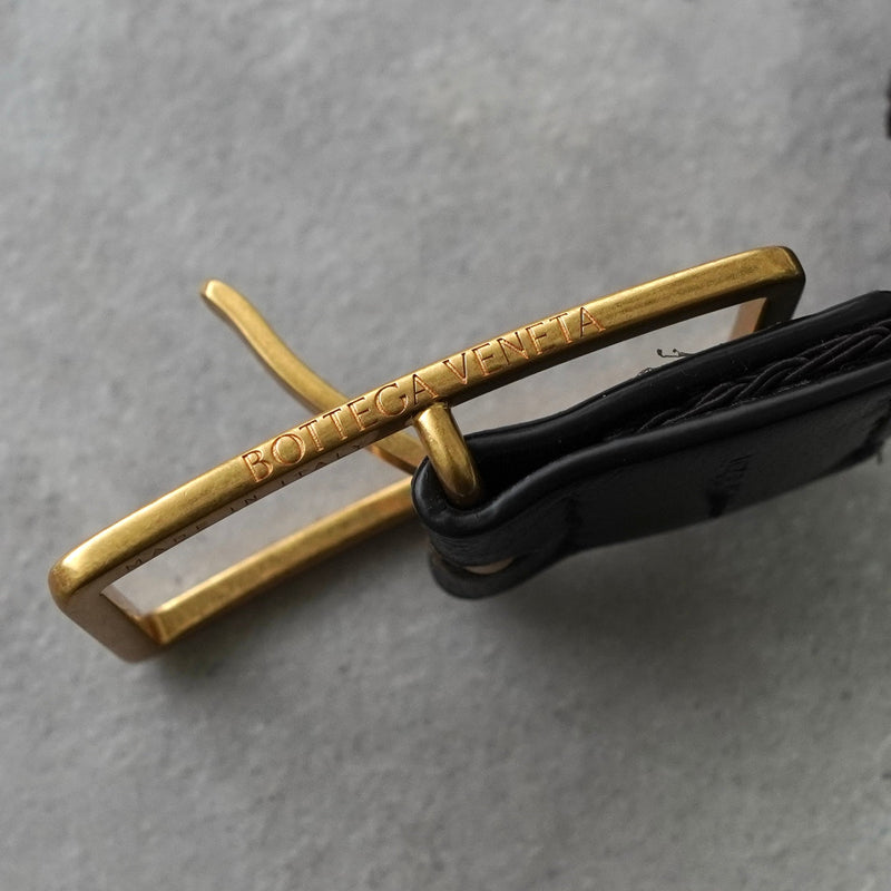 ボッテガ ヴェネタ 編み込み ナロー ベルト ゴールド / ダークブラウン - NEWSED