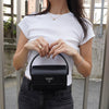 プラダ サテン トライアングルロゴ ミニハンドバッグ ブラック