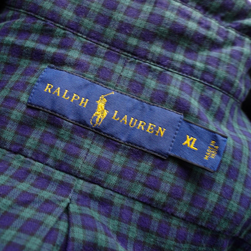 ポロ ラルフローレン ロゴ 刺繍 チェック柄 長袖シャツ グリーン / ネイビー - NEWSED