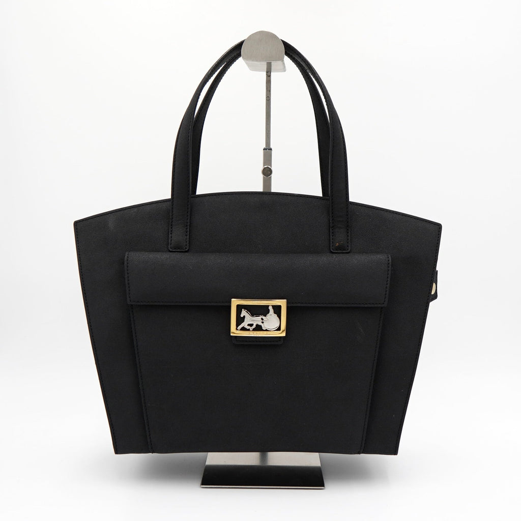 セリーヌ 馬車金具 サルキー ナイロン ハンドバッグ 自立型 ブラック