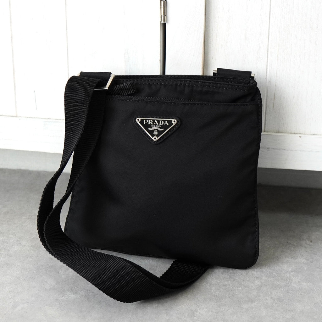 Prada Pocono Tessuto Nylon Shoulder Bag Pochette Mini Bag Triangle Logo Black