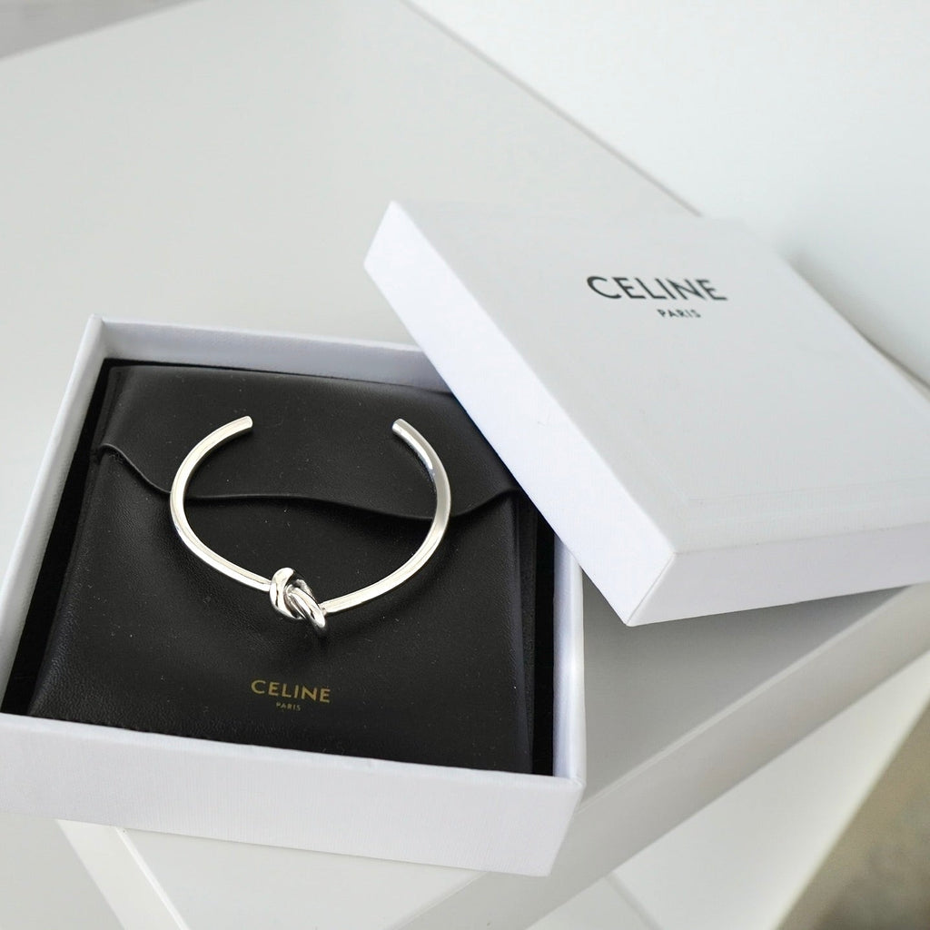 Celine Knot Silver Bangle Bracelet with Box