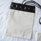 ジルサンダー ドローストリング キャンバス レザー 巾着型 ショルダーバッグ ポシェット アイボリー / ブラック 新品未使用 - NEWSED