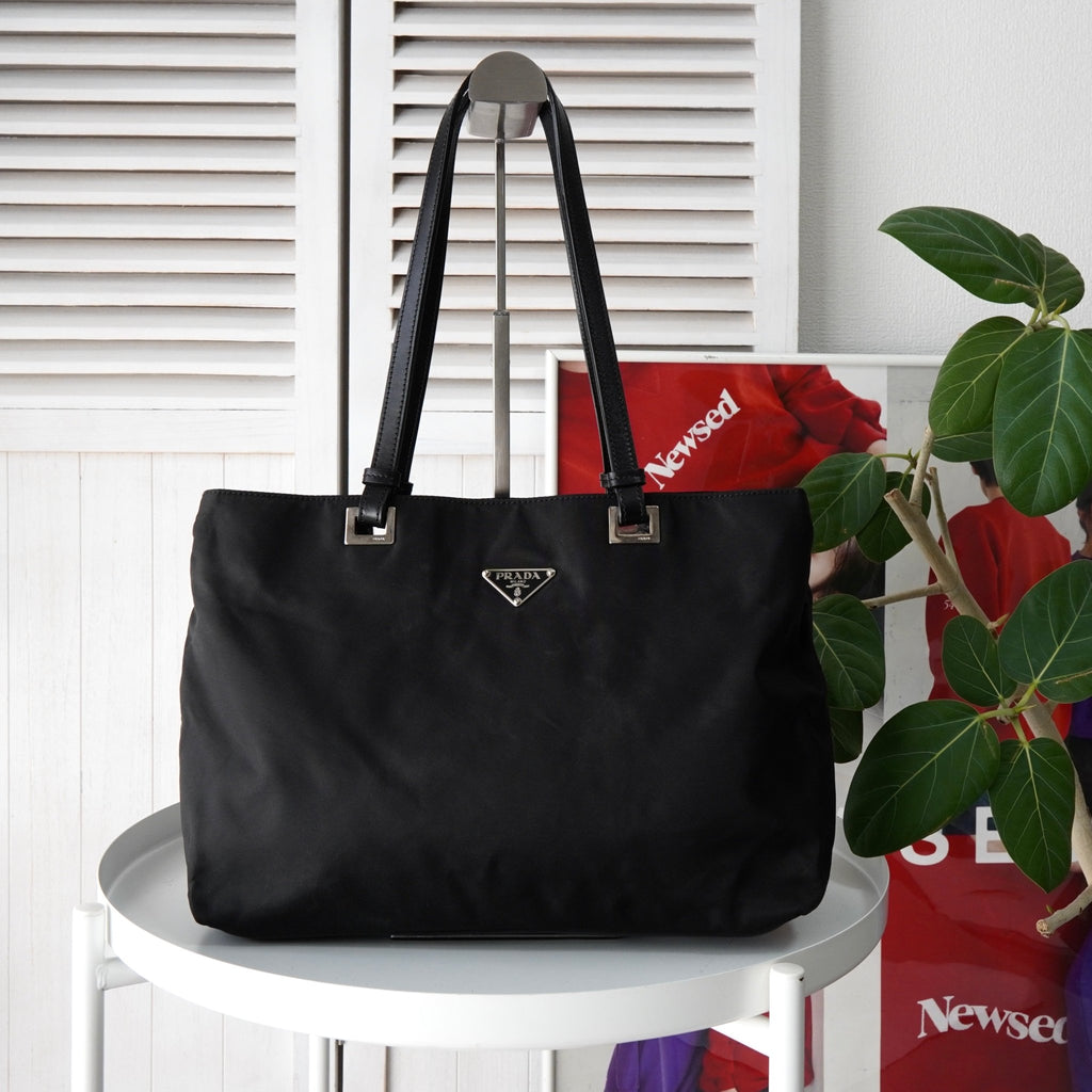 Prada Tessuto / Leather Tote Bag Black