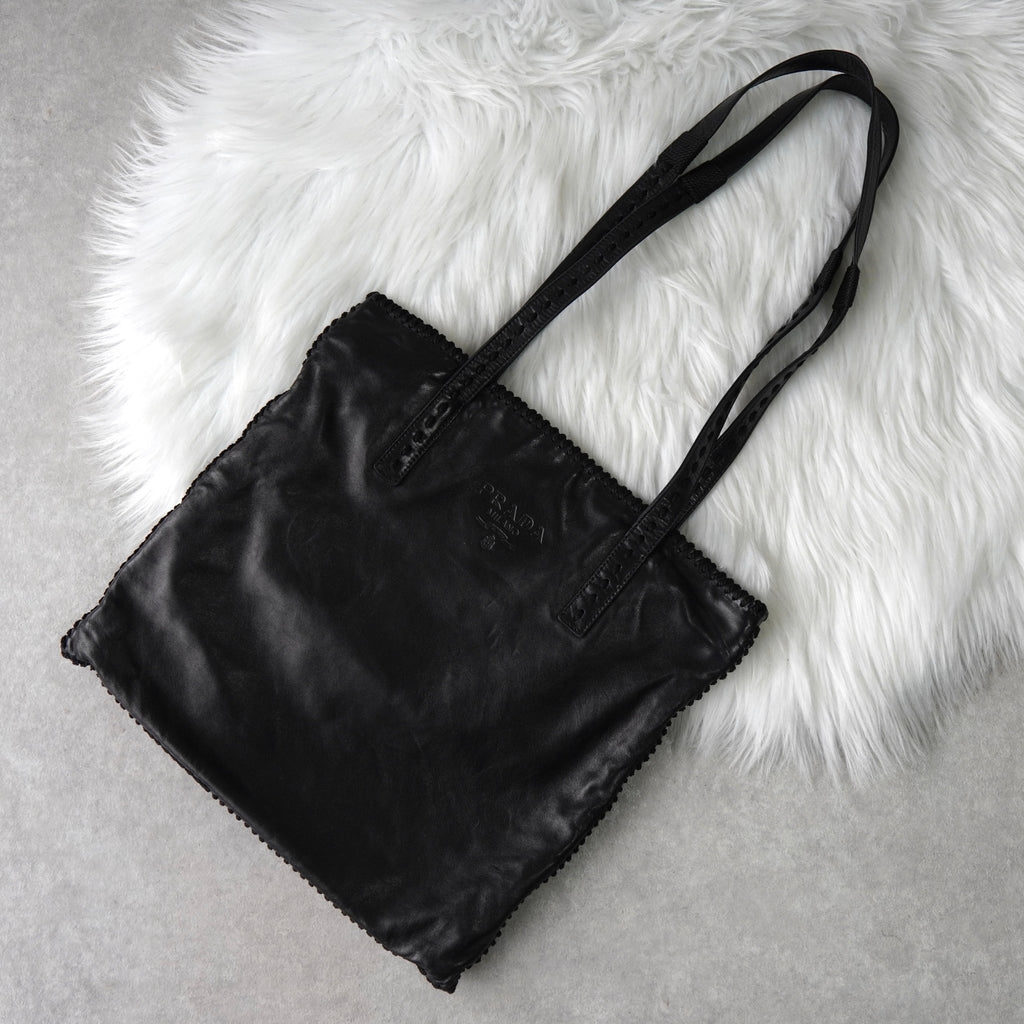 Prada 黑色缝制纳帕皮革托特包