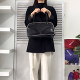 プラダ パンチング レザー ミニボストンバッグ ハンドバッグ 肩掛け ブラック / ホワイト - NEWSED