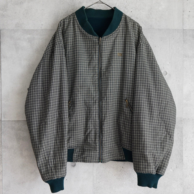 ラコステ リバーシブル ブルゾン スタジャン ロゴパッチ チェック柄 グリーン/カーキ - NEWSED