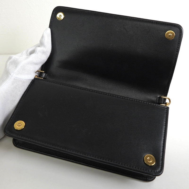 ミュウミュウ マテラッセ レザー ビジュー チェーン ウォレット ショルダーバッグ ブラック - NEWSED