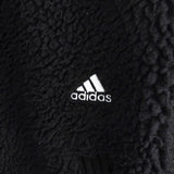 アディダス ロゴ 刺繍 ノーカラー ボアコート ブラック - NEWSED