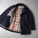 バーバリー ブリット ノバチェック裏地 ダウンジャケット コート フード取り外し可 ウエストベルト付き ネイビー - NEWSED