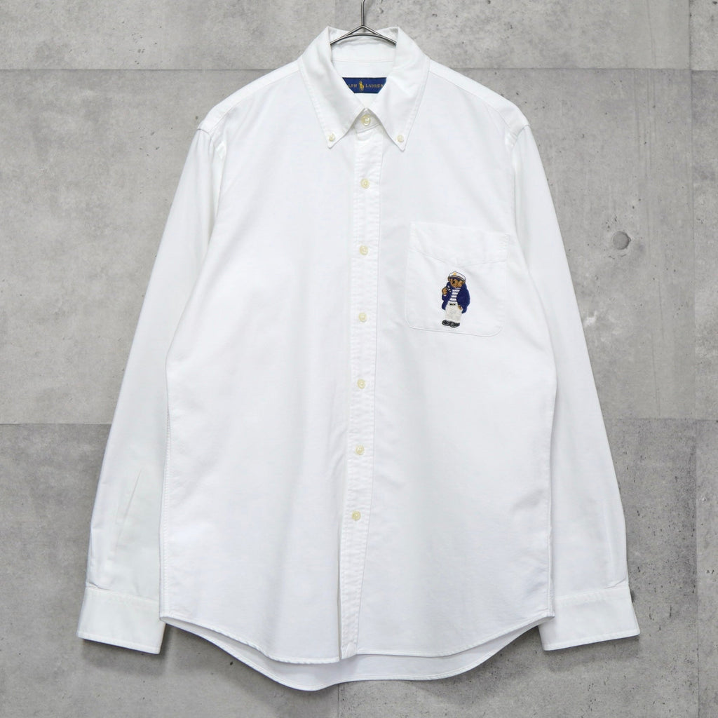 ラルフローレン ポロベア 刺繍 長袖シャツ オックスフォードシャツ ホワイト
