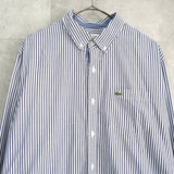 ラコステ ロゴパッチ ストライプ 長袖シャツ ブルー - NEWSED