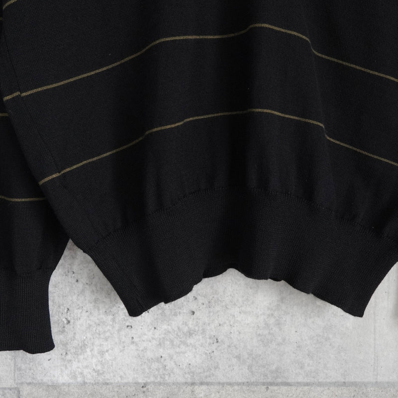 セリーヌ ヴィンテージ ボーダー柄 トリオンフ ワッペン 金ボタン シルク混紡 ポロニット ブラック - NEWSED