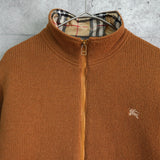 バーバリー ブルーレーベル ホースロゴ ジップアップ ニット ノバチェック裏地 キャメル - NEWSED