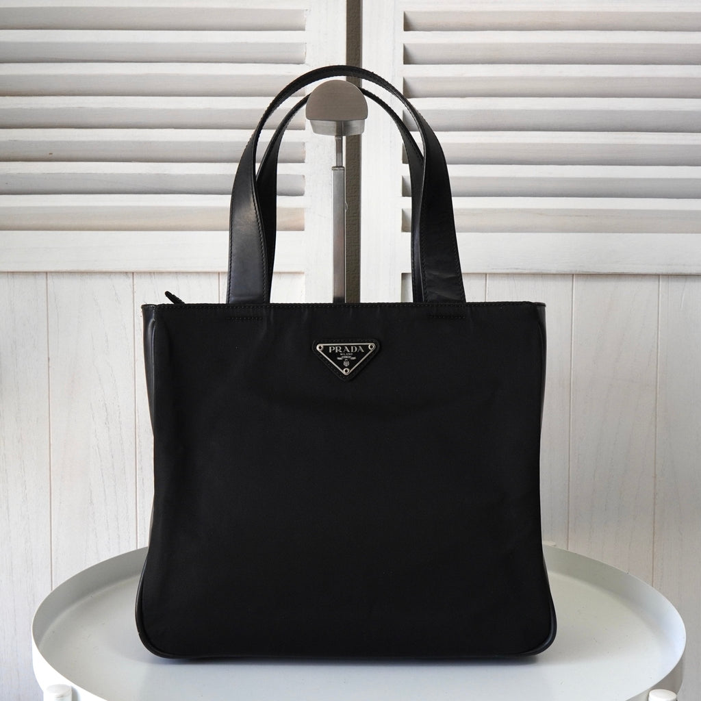プラダ ポコノ テスート ナイロン /   レザー ハンドバッグ トライアングルロゴ ブラック