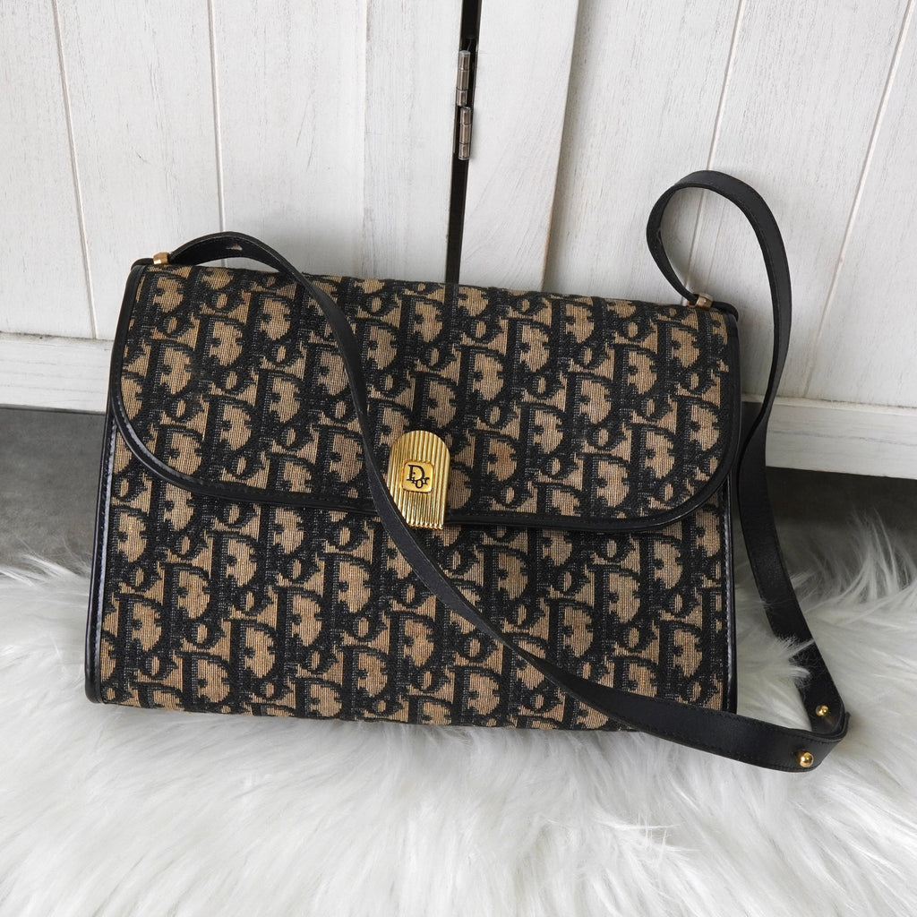 クリスチャンディオール トロッター キャンバス / レザー ショルダーバッグ ネイビー