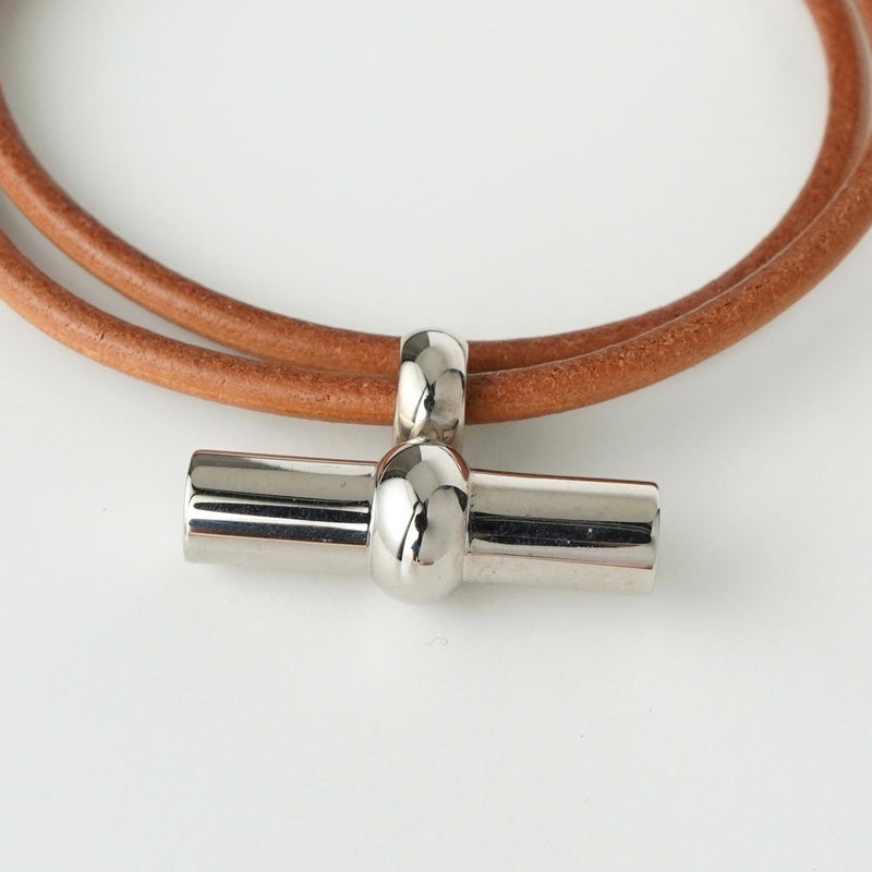 エルメス トグル レザー ブレスレット チョーカー シルバー / ブラウン - NEWSED