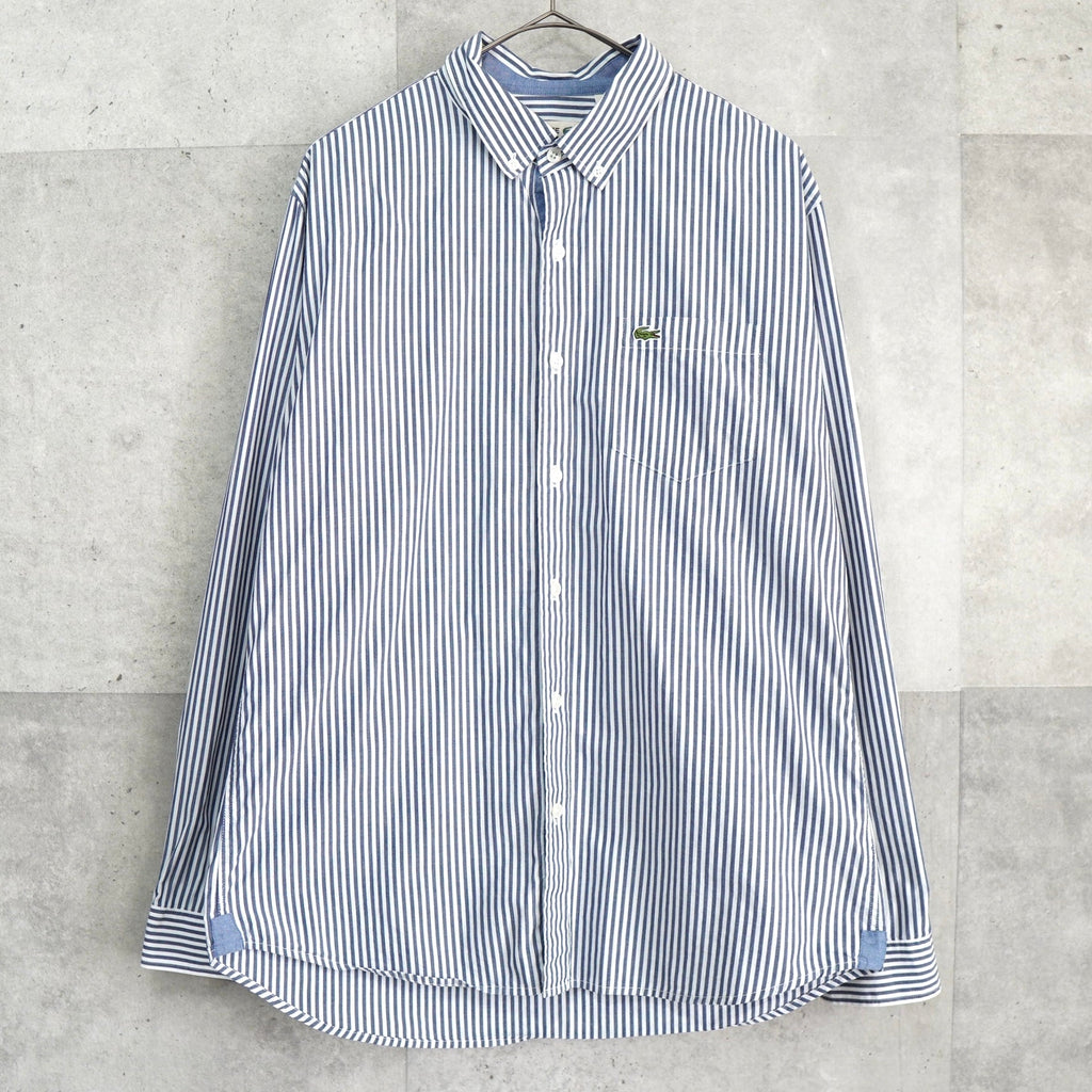 Lacoste 徽标贴片条纹长袖衬衫（蓝色）