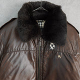 バーバリー ブラックレーベル ファー襟 パテント ダウンジャケット ブラウン - NEWSED