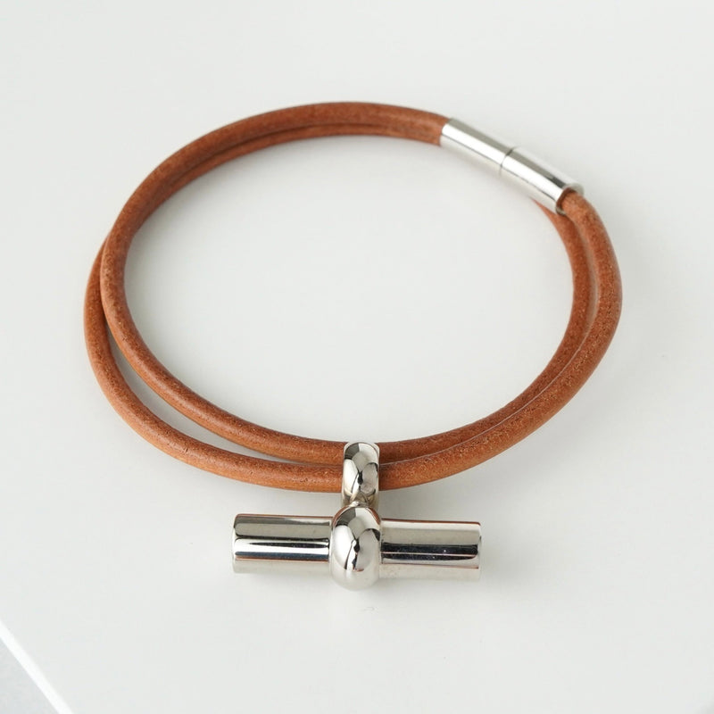 エルメス トグル レザー ブレスレット チョーカー シルバー / ブラウン - NEWSED