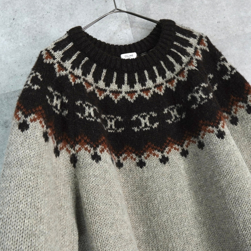 セリーヌ フェアアイル トリオンフ クルーネック ニット ベージュ ブラウン - NEWSED