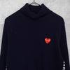 プレイ コムデギャルソン ハートロゴ タートルネック ボーダー柄 異素材切り替え ニット ネイビー