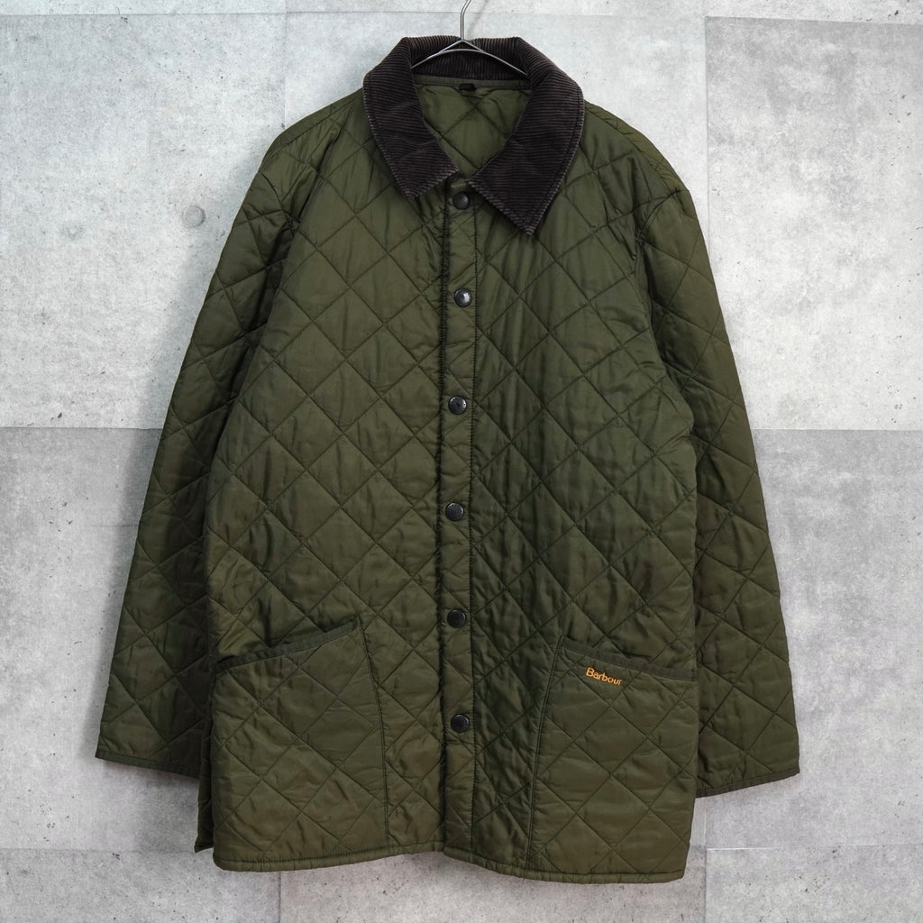 バブアー コーデュロイ襟 ロゴ キルティングジャケット カーキ