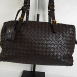 ボッテガ ヴェネタ イントレチャート レザー ミニボストンバッグ ハンドバッグ ブラウン - NEWSED