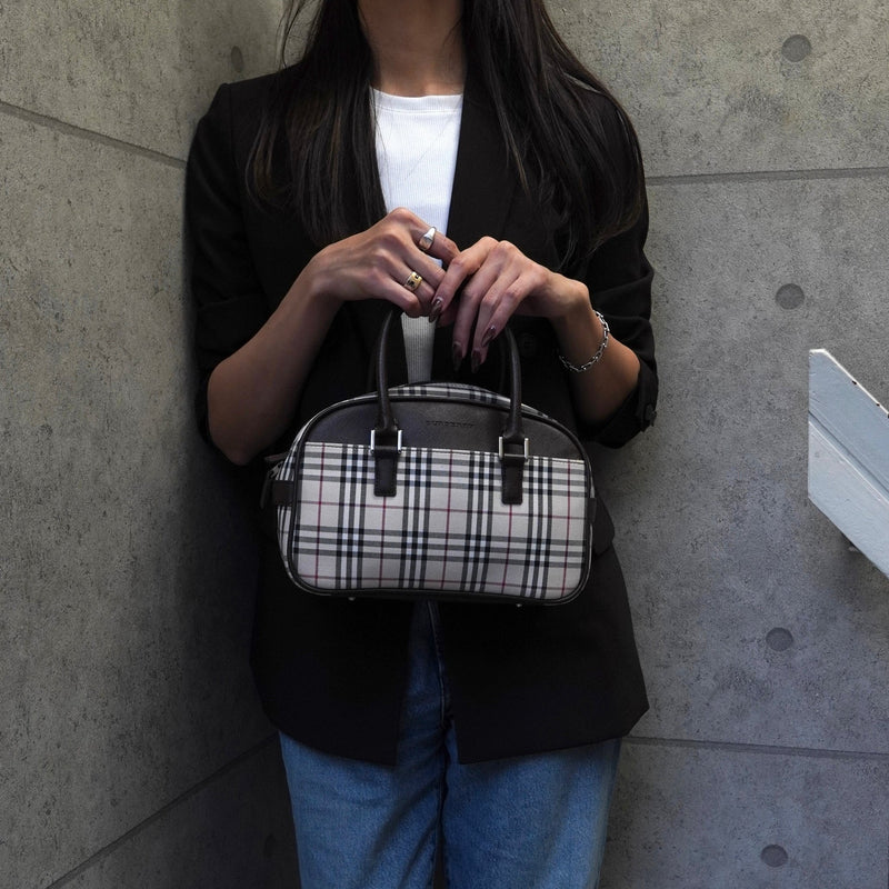 バーバリー ノバチェック ナイロンキャンバス / レザー ハンドバッグ